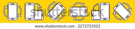 Rotate smartphone icons set. Horizontal and vertical rotation smartphone. Device rotation sign. Turn your phone. . Vector illustration