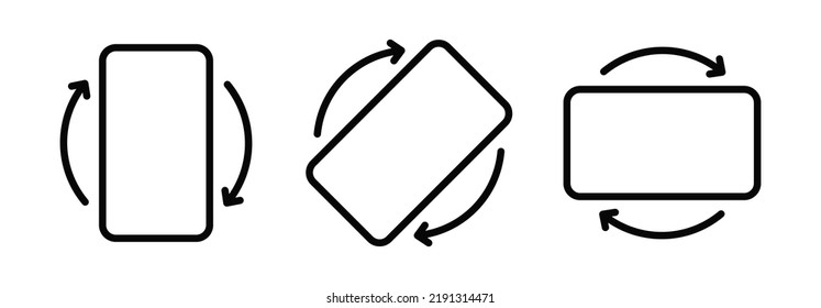 Rotate Smartphone Line Icons Isolated On White Background. Device Rotation Symbol. Linear Flat Design. Vector Illustration.