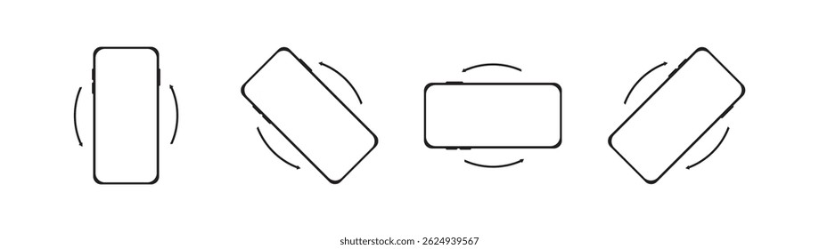 rotate smartphone or mobile icon set.Screen rotation. Device rotation symbol. Horizontal rotation.Phone screen vertical or horizontal turn