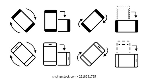 Rotate smartphone. Mobile phone rotation symbol. Device screen rotation. Turn your device. Horizontal or vertical rotation pictogram for website or mobile app. Vector Illustration