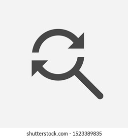Rotate & sync icon concept vector illustration. Reload or sync arrow with magnify glass icon for app or web ui design.