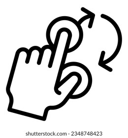 Rotar con un icono de línea de dos dedos. Ilustración vectorial removida en blanco. Tocar el estilo de contorno diseñado para y la aplicación. Eps 10.