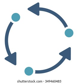 Rotate vector icon. Style is bicolor flat symbol, cyan and blue colors, rounded angles, white background.
