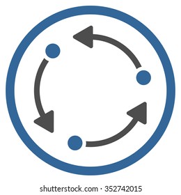 Rotate vector icon. Style is bicolor flat circled symbol, cobalt and gray colors, rounded angles, white background.