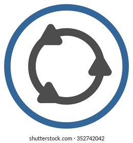 Rotate vector icon. Style is bicolor flat circled symbol, cobalt and gray colors, rounded angles, white background.