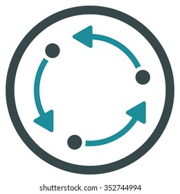 Rotate vector icon. Style is bicolor flat circled symbol, soft blue colors, rounded angles, white background.