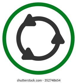 Rotate vector icon. Style is bicolor flat circled symbol, green and gray colors, rounded angles, white background.