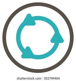 Rotate vector icon. Style is bicolor flat circled symbol, grey and cyan colors, rounded angles, white background.