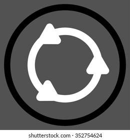 Rotate vector icon. Style is bicolor flat circled symbol, black and white colors, rounded angles, gray background.