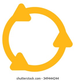 Rotate vector icon. Style is flat symbol, yellow color, rounded angles, white background.