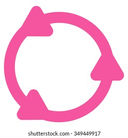 Rotate vector icon. Style is flat symbol, pink color, rounded angles, white background.