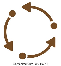 Rotate vector icon. Style is flat symbol, brown color, rounded angles, white background.