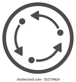 Rotate vector icon. Style is flat circled symbol, gray color, rounded angles, white background.