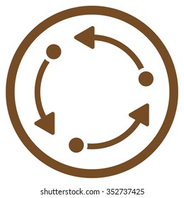 Rotate vector icon. Style is flat circled symbol, brown color, rounded angles, white background.