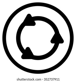 Rotate vector icon. Style is flat circled symbol, black color, rounded angles, white background.