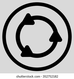 Rotate vector icon. Style is flat circled symbol, black color, rounded angles, light gray background.