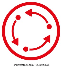 Rotate vector icon. Style is flat circled symbol, red color, rounded angles, white background.