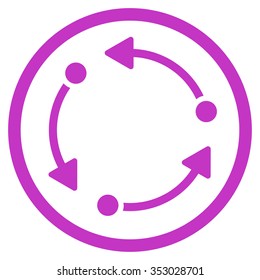 Rotate vector icon. Style is flat circled symbol, violet color, rounded angles, white background.