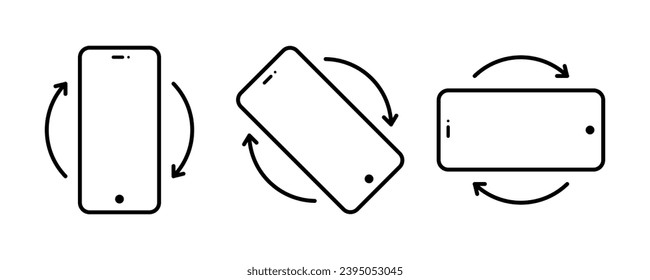 Rotate your phone vector icon set for web site or mobile app. Device rotation symbol. Rotate smartphone. Turn your device