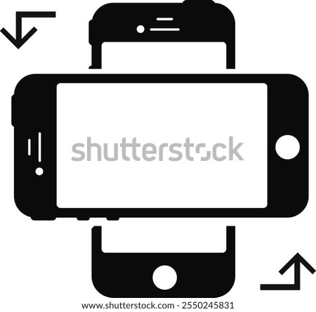 Rotate Your Phone vector Illustration in a solid style. Instruction of how to see apps in portrait or landscape mode on the phone. The web, telephone, and screen different orientations with a simple