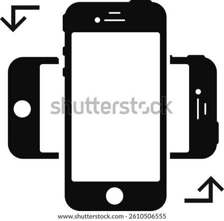 Rotate Your Phone vector Illustration in a solid style. Instruction of how to see apps in portrait or landscape mode on the phone. The web, telephone, and screen different orientations with a simple m