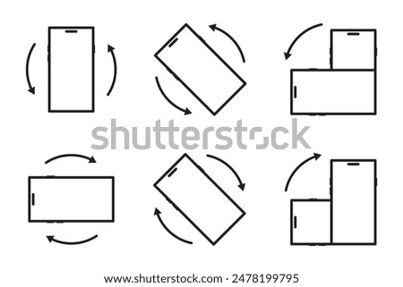 Rotate your smartphone, a set of smartphone icons with arrows, and different phone positions.