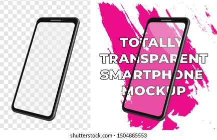 Rotated 3d totally transparent smartphone mockup template for application presentation