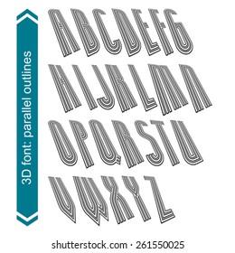 Rotated constructor dimensional script, vector geometric letters.