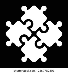 Rotated four pieces of jigsaw puzzle or teamwork concept flat vector icon for apps and websites