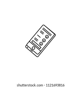 Rotated mobile phone with a tick and text on the screen icon