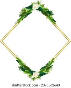 Rotated square border frame with green foliage illustration