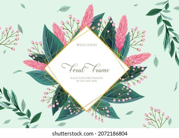 Drehter quadratischer Rahmen mit Blumen- und Blattgrafik