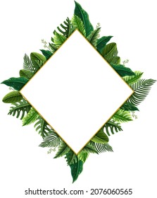 Rotated square frame with tropical green leaves illustration
