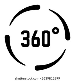 Rotating 360 degrees symbol conveys a full circle, representing a complete view and immersive virtual reality experience, showcasing panoramic vision and modern technology