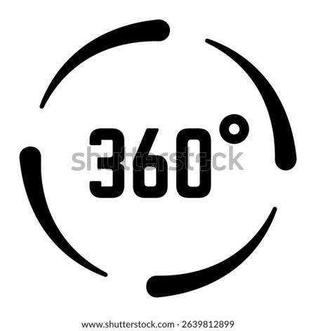 Rotating 360 degrees symbol conveys a full circle, representing a complete view and immersive virtual reality experience, showcasing panoramic vision and modern technology