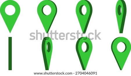 Rotating 3D Style Green Location Pointer Pin or You Are Here Marker Hotspot Symbol Sign Icon with a Hole Sprite Sheet Set for Game and UI App Map Animation. Vector Image.