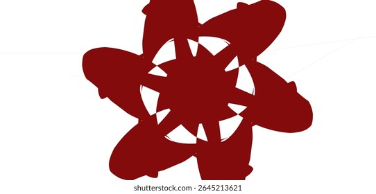 Forma de Bordô Abstrata Giratória | Flor geométrica simétrica sobre fundo branco
