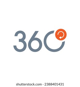 rotierender Pfeil und Logo von 360 Grad. graues 360-Grad-Logo auf weißem Hintergrund