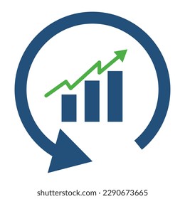 Rotating arrow and bar graph. Vector.