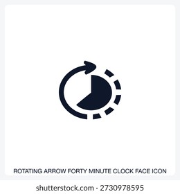Rotating Arrow Forty Minute Clock Face Icon solid vector icon with a bold, minimal design. Suitable for presentations, websites, apps, infographics, and various digital or print projects.