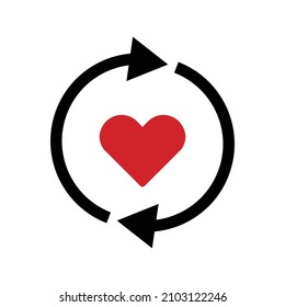 Rotating arrow and heart icon. Vector.