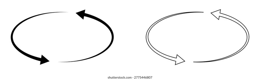 Rotating arrow icon set. Reload arrow icon symbol sign. Refresh symbol. Fill and stroke of circular arrows. Vector illustration.