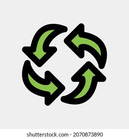 Icono de flecha giratoria ilustración vectorial en estilo de línea rellena, uso para presentación de aplicación móvil del sitio web