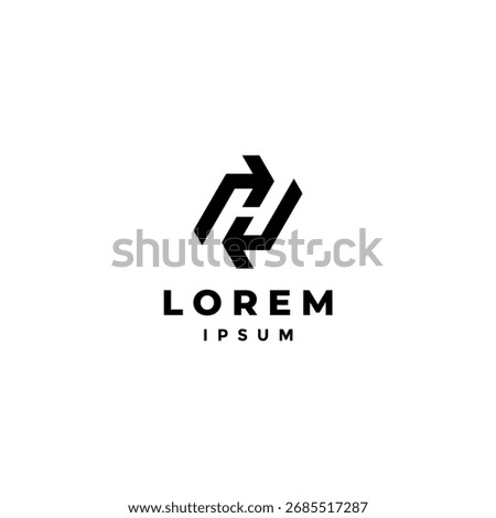 Rotating Arrow Initial H Letter Outlines Logo Design. Two Rotating Arrows Form the Letter H Logo Design.