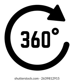 Rotating arrow making a full circle around 360 degrees, concept of virtual reality, augmented reality, 360 degrees view, full coverage, continuous loop, and seamless cycle