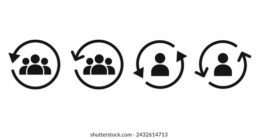 Flecha giratoria y conjunto de iconos de persona. Persona en icono de flechas circulares.
