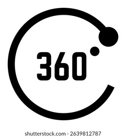 Rotating arrow representing 360 degrees, symbolizing concepts like virtual reality, panoramic view, full coverage, and immersive experiences