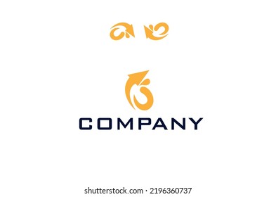 rotating arrow sign inside round logo design letter g concept