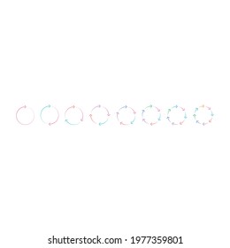 rotating arrow signs. colored arrows rotating around the round. arrow sign set