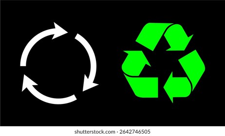 Diseño de Vector de flecha giratoria en Colores verdes y blancos sobre fondo negro